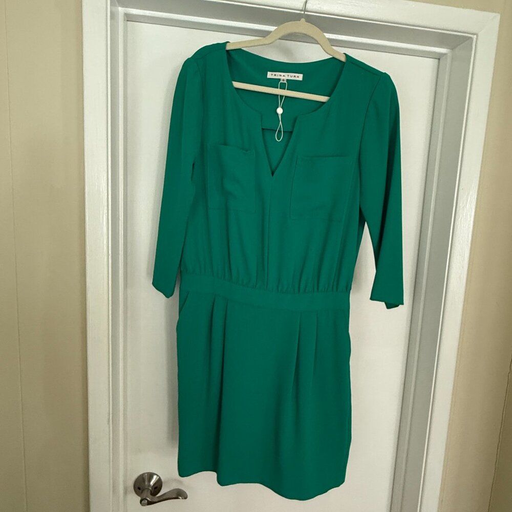 Trina Turk Jade Green Sheath Dress 3/4 Sleeve Women Sz 6